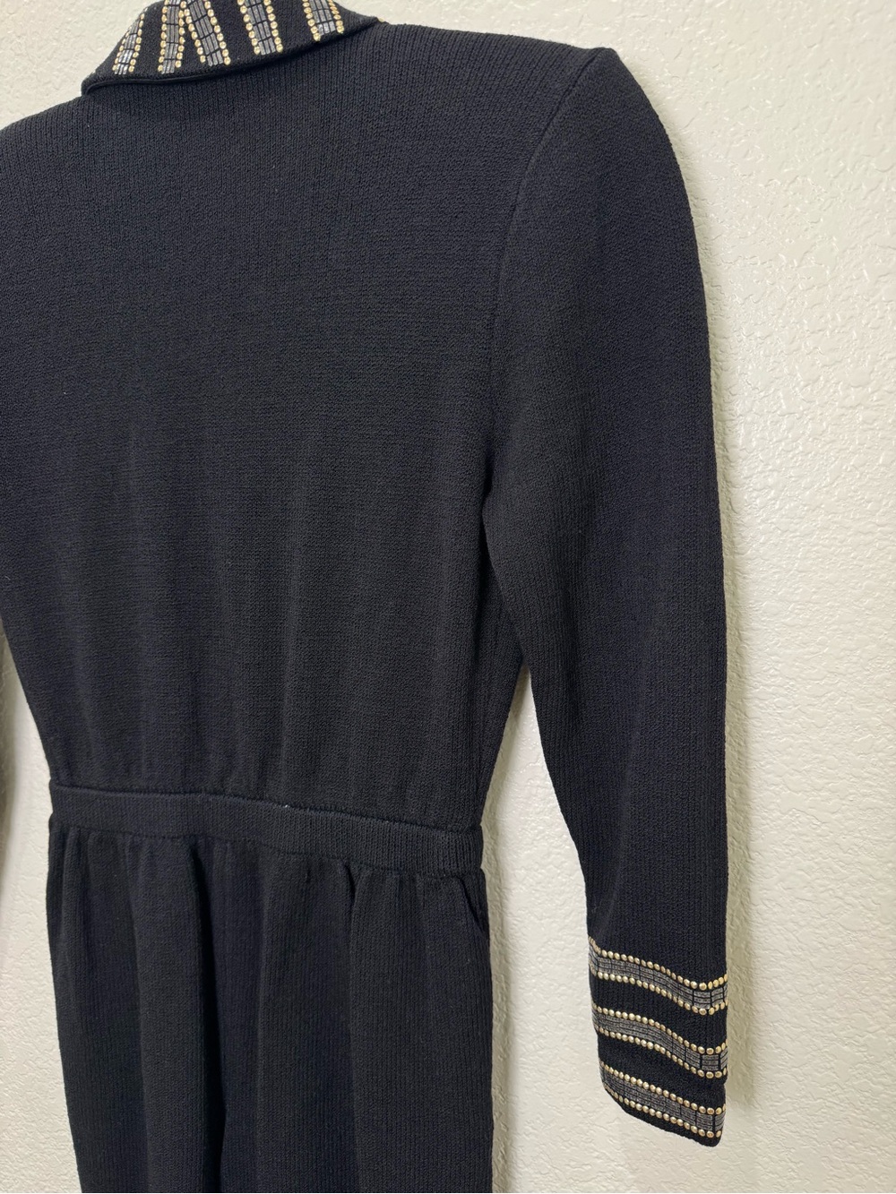 Vintage St John Marie Gray Jumpsuit Womens 2 Black Santana Knit Gold Beaded USA - Picture 15 of 16